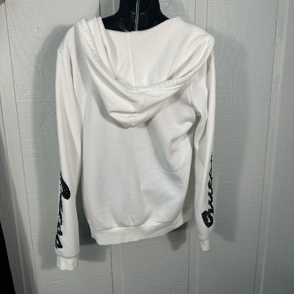 Guess White Zip up Hooded Jacket with Sequins Size Medium EUC - Picture 8 of 10